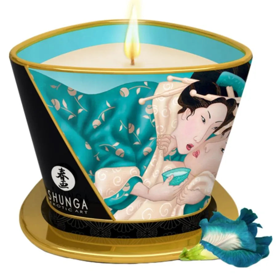 Bougie Massage Parfum Vanille Shunga Sensorielle Thermique Huile Tiède Naturelle Nourrissante Relaxante Aphrodisiaque Durable Élégante Format Cent Soixante Dix millilitres