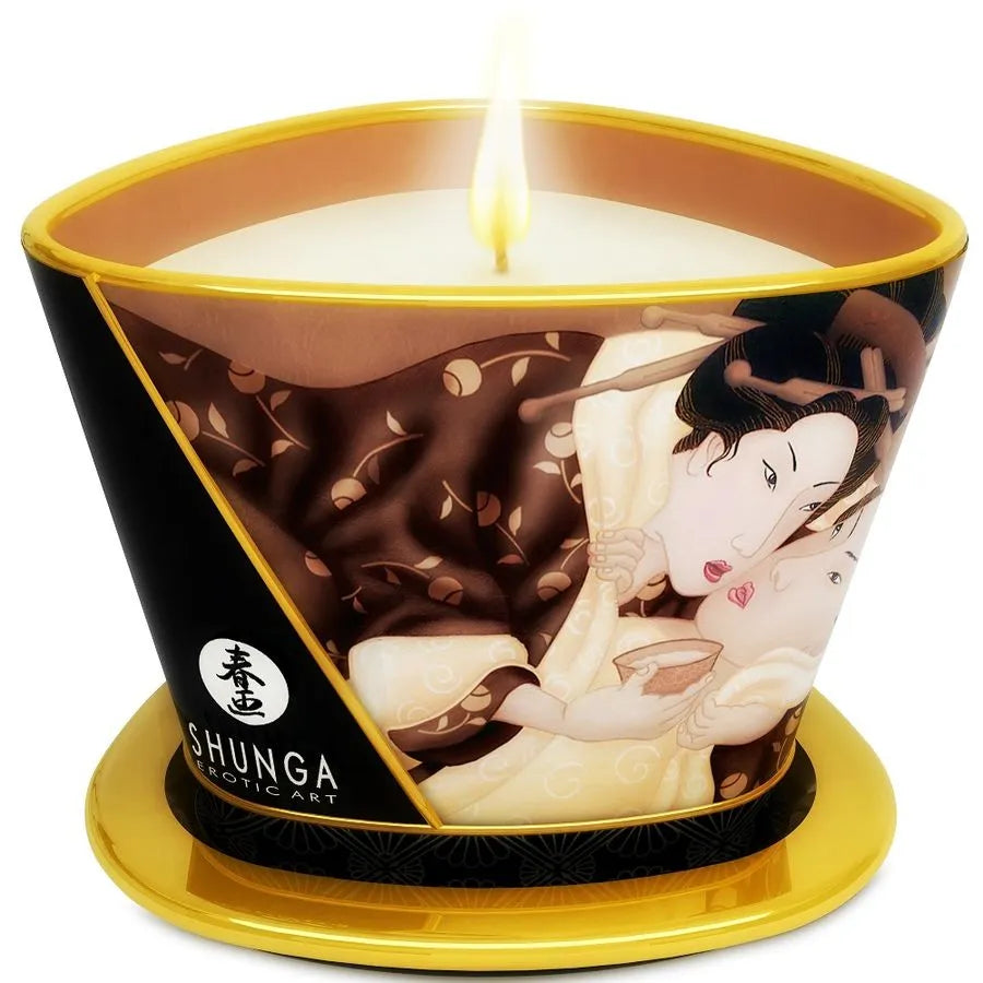 bougie massage érotique chocolat Shunga sensorielle parfumée fondante chauffante huile chaude glissante nourrissante naturelle intime voluptueuse raffinée
