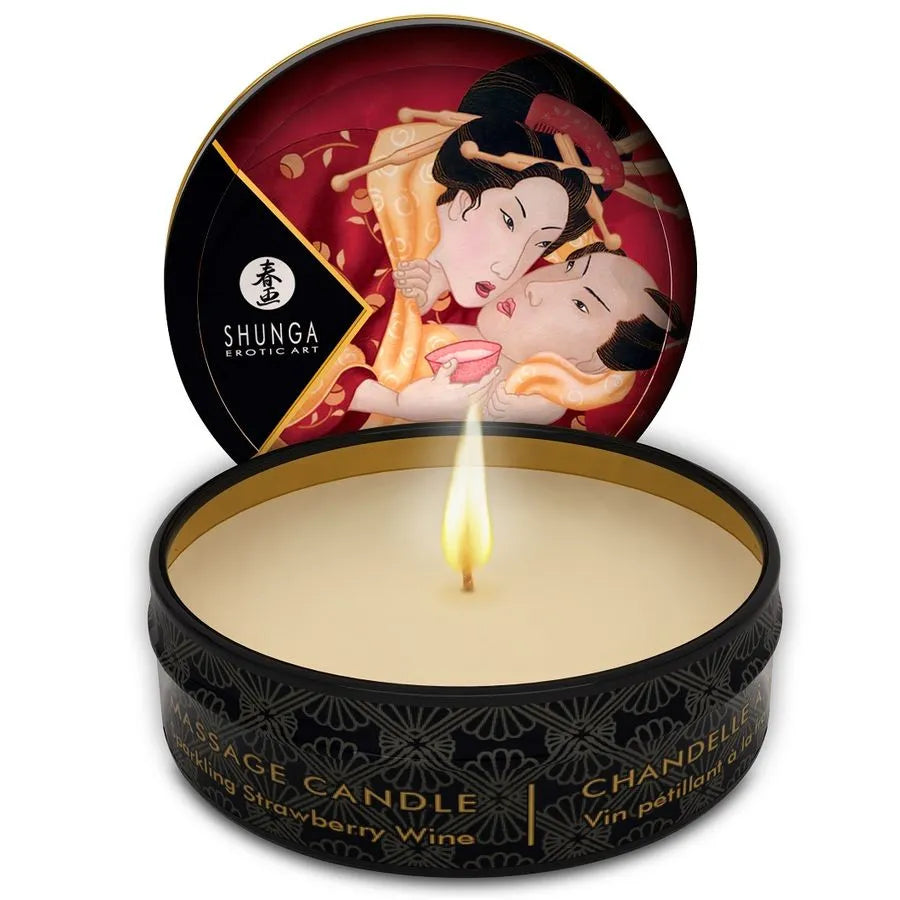 Bougie Massage Érotique Fraise Cava Shunga 30ml Parfum Envoûtant Cire Fondue Huile Chaude Sensorielle Relaxante Peau Naturelle