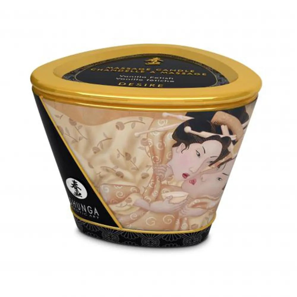 Bougie de massage Shunga vanille, pot décoratif, huiles naturelles, atmosphère romantique, bien-être, 170ml.