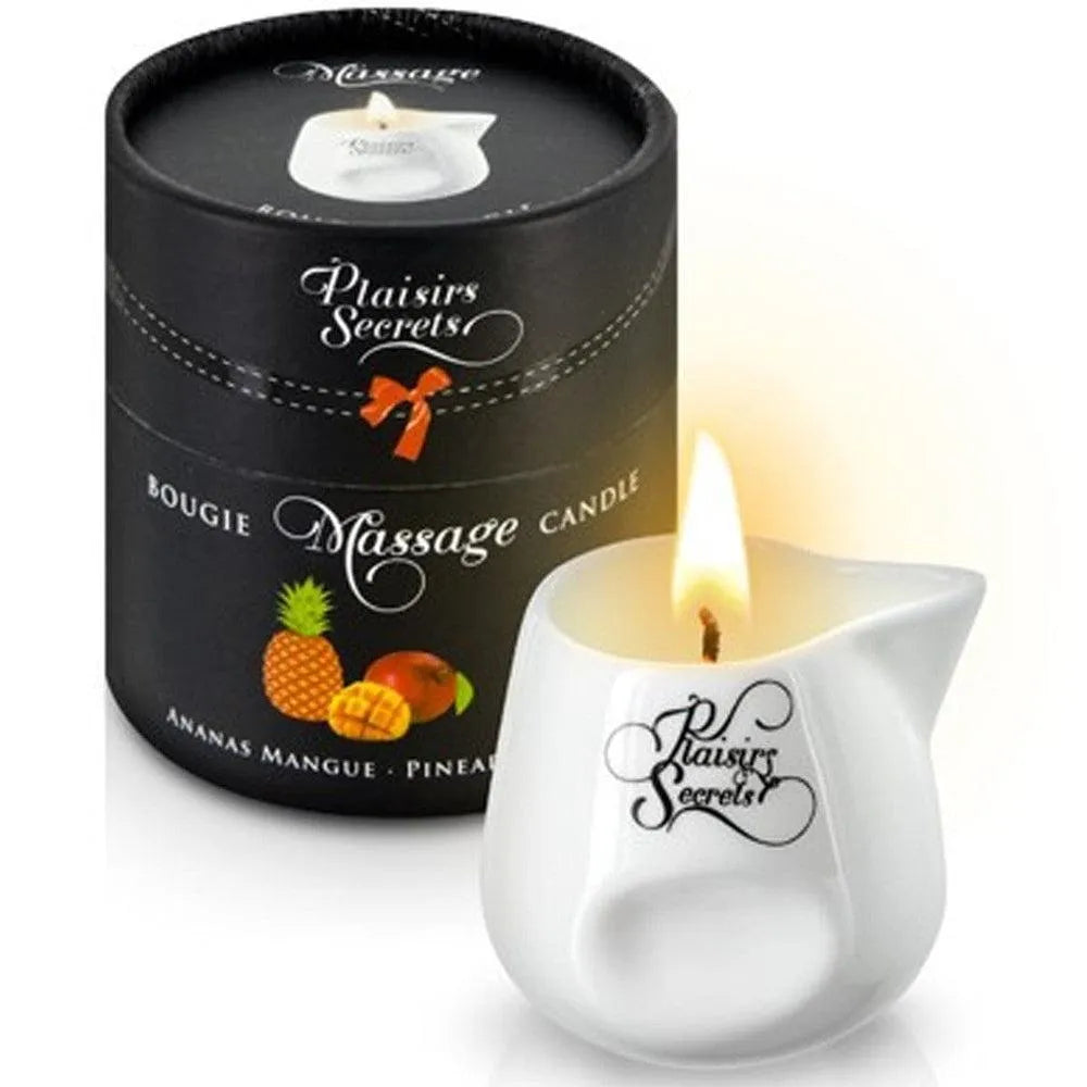 Bougie massage ananas mangue cire végétale naturelle parfumée pot céramique 80ml bec verseur tiède hydratante peau soyeuse sensorielle française