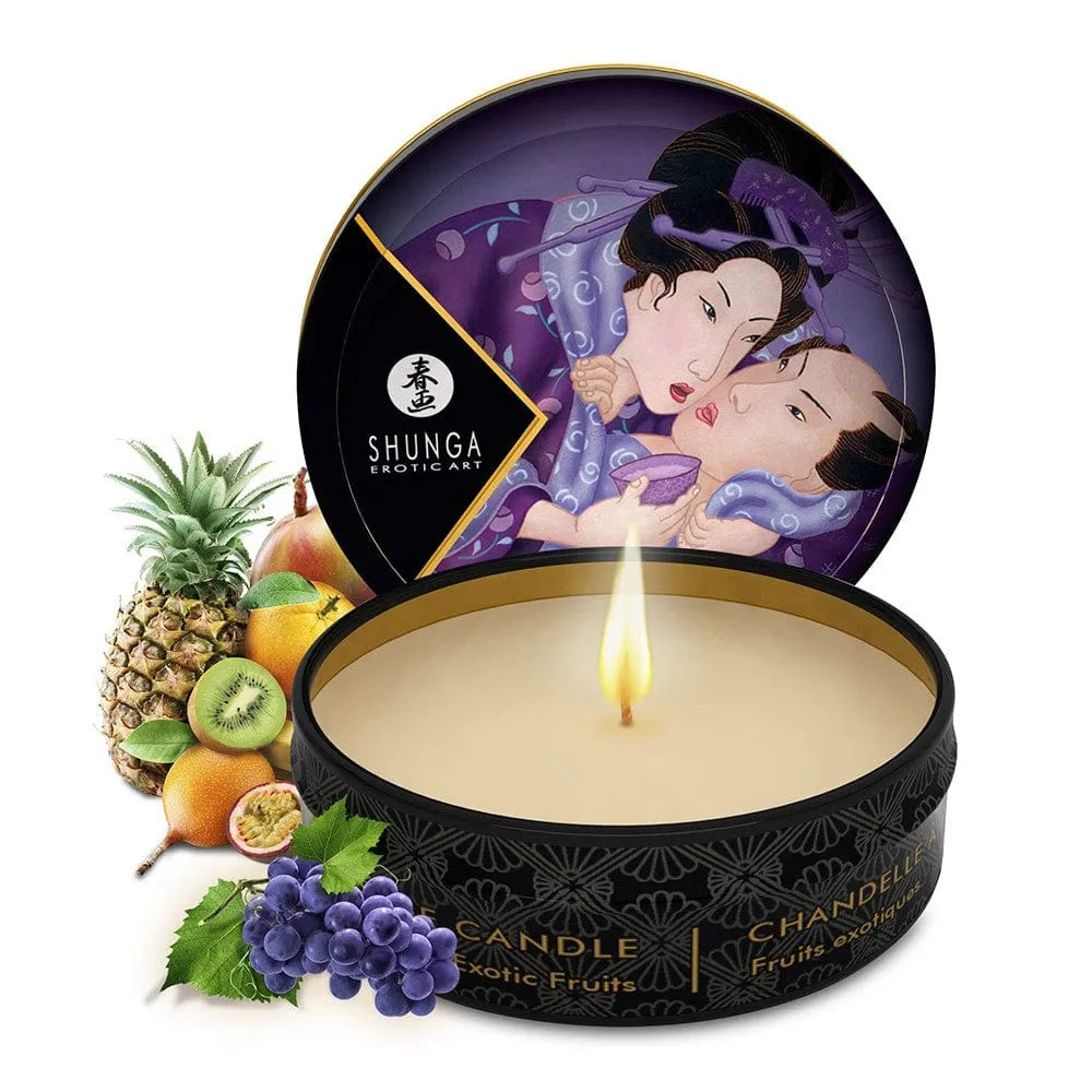 bougie massage érotique fruit exotique huile naturelle tiède sensorielle relaxante corporelle peau douce soyeuse longue durée mèche six millimètres