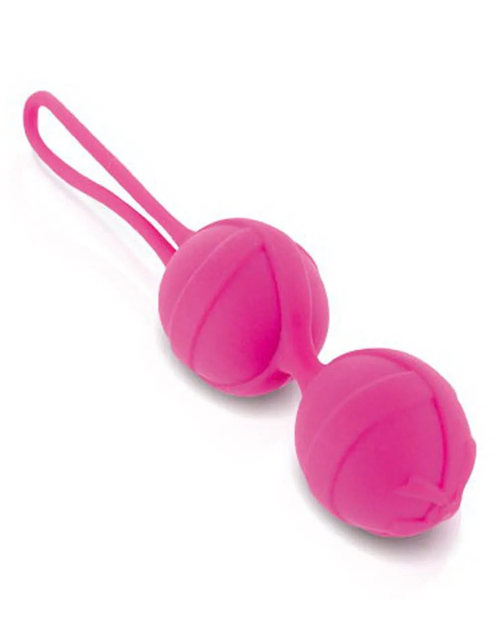 Boules de Geisha fuchsia en silicone, texture douce, pour rééducation périnée postnatale, design ergonomique.