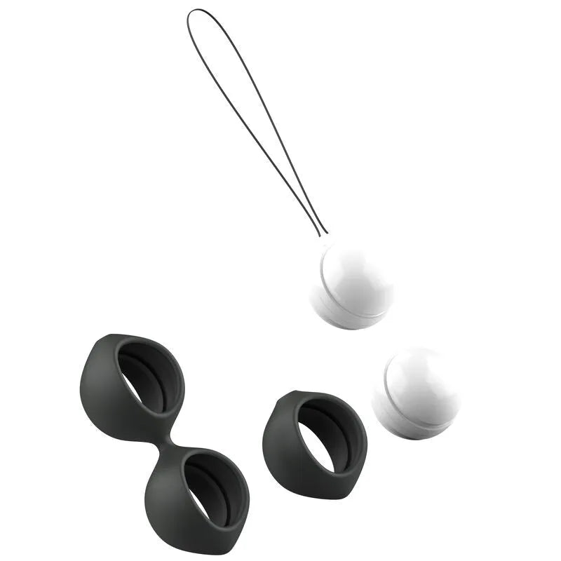 Boule de Geisha Bfit Classic Flex en silicone noir et blanc, design ergonomique, pour entraînement du plancher pelvien.