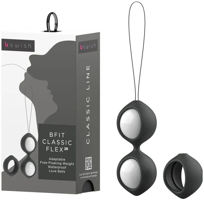 Boule Geisha Bfit Classic Flex noire, silicone doux, design ergonomique, poids ajustable, étanche, pour entraînement périnée.