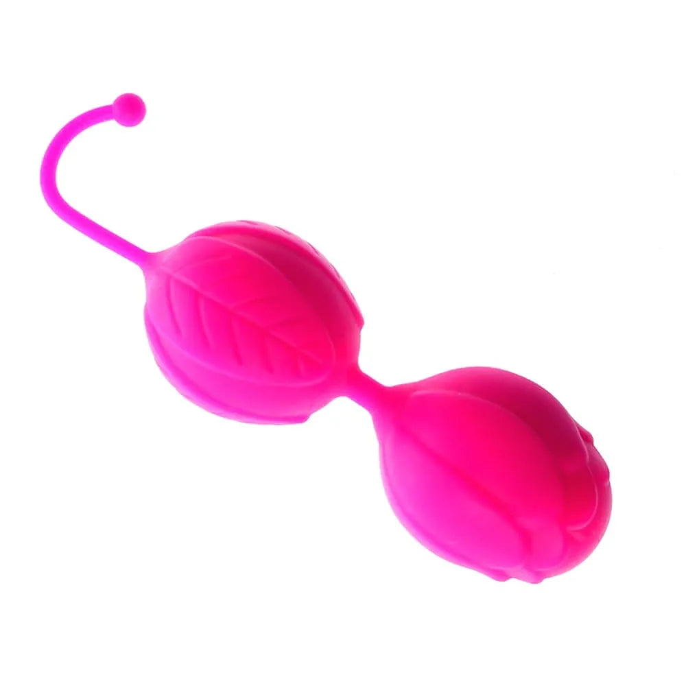 Boules de Geisha roses en silicone souple avec reliefs, bille acier interne, pour plaisir et rééducation périnéale.