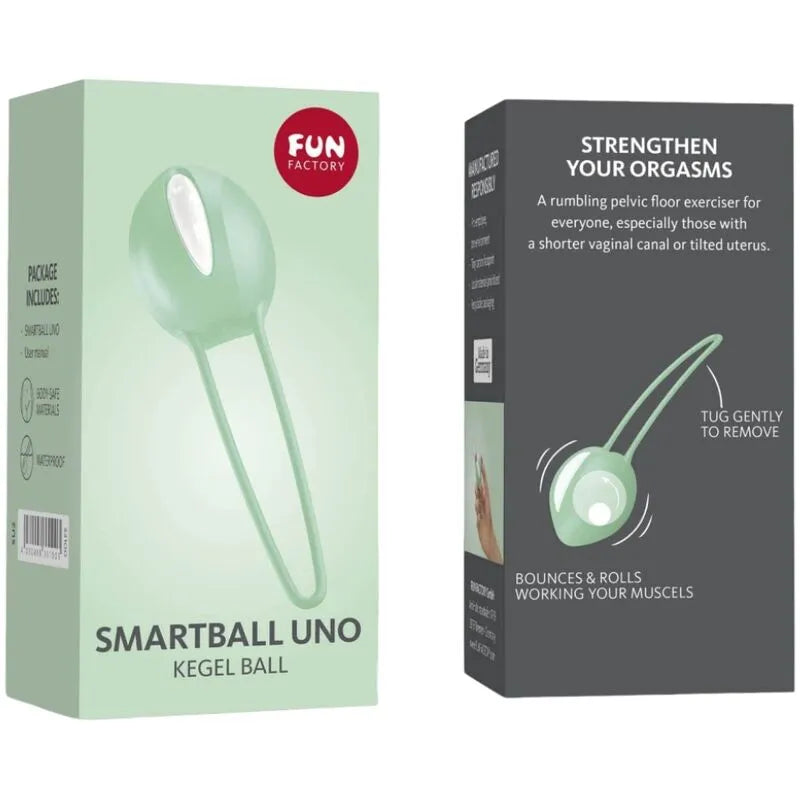 Boule de Geisha verte en silicone hypoallergénique, ergonomique, pour exercices Kegel, sur fond blanc.