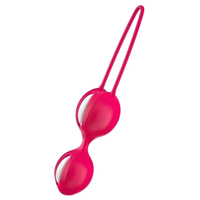Boule de Geisha rose en silicone hypoallergénique, deux boules lestées, ergonomique, pour entraînement pelvien avancé.