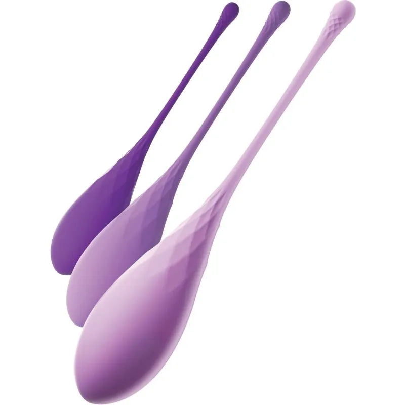 Boule de geisha en silicone violet, ergonomique, sans phtalates, pour tonification pelvienne, débutantes et expérimentées.
