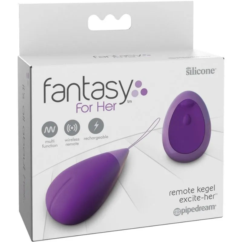 Boule geisha vibrante violette avec télécommande sans fil, design ergonomique, boîte blanche avec illustrations produit.