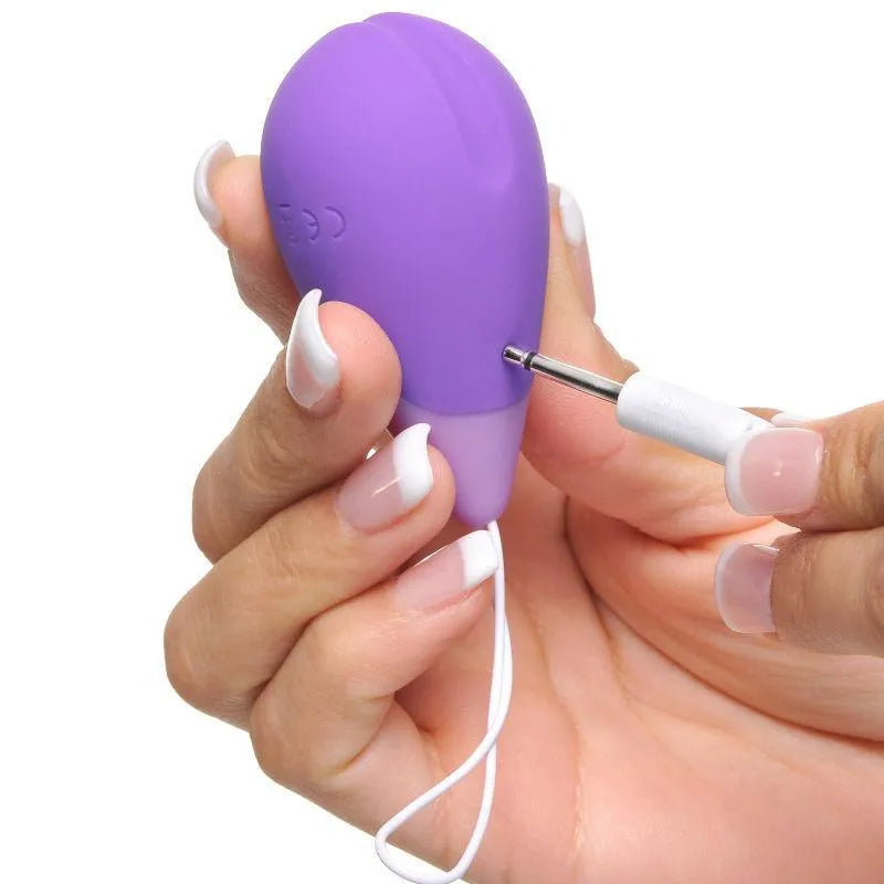 Boule de geisha vibrante violette avec télécommande, forme ergonomique, rechargeable USB, pour exercices Kegel.
