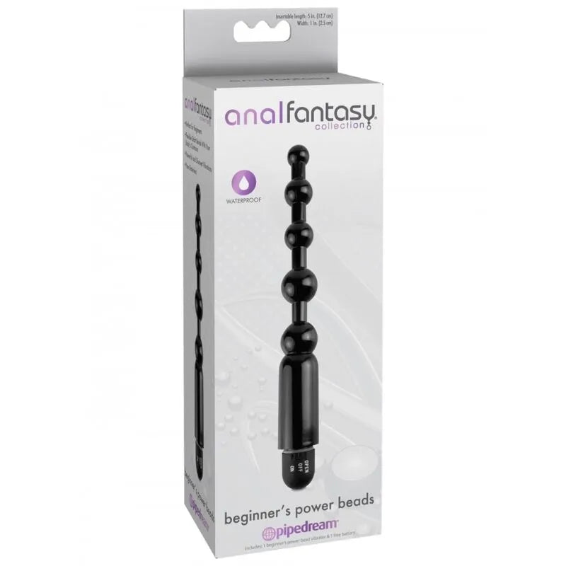 Boules anales noires en silicone, multivitesse, pointe effilée, arbre flexible, sur emballage blanc avec texte explicatif.
