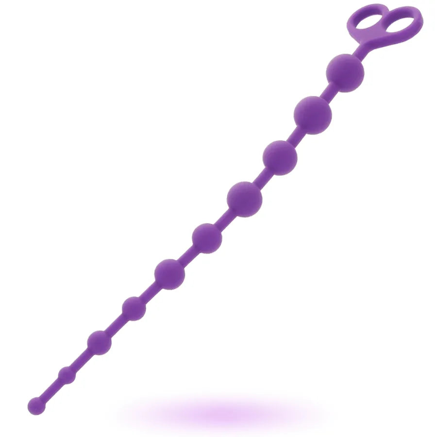 Boules anales silicone violet hypoallergénique Jaiden, design ergonomique, 9 sphères progressives, anneau de retrait.