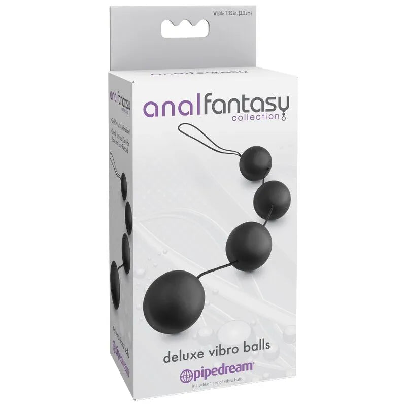 Boules anales vibrantes noires, ergonomiques, sans phalates, réactives aux mouvements, avec corde robuste, sur fond blanc.