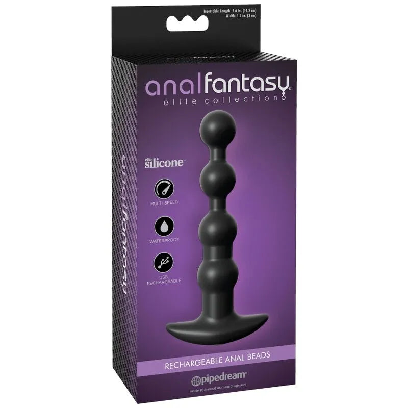 Boules anales vibrantes noires en silicone, rechargeables, ergonomiques, avec base large et 10 modes de vibration.