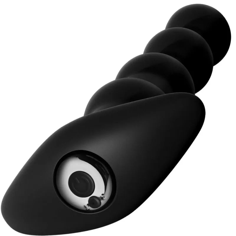 Boules anales vibrantes noires en silicone, design ergonomique, rechargeables, avec base large et surface lisse.