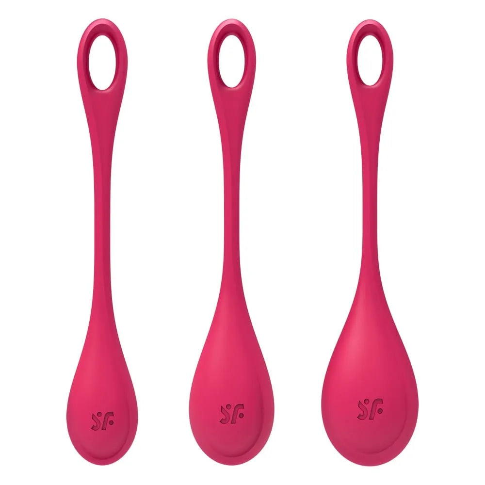 Boules de Geisha anales roses en silicone médical, trois tailles avec anneau de sécurité pour renforcement périnéal.