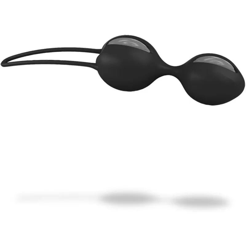 Boules de geisha noires en silicone hypoallergénique, forme ergonomique, pour renforcement pelvien avancé.