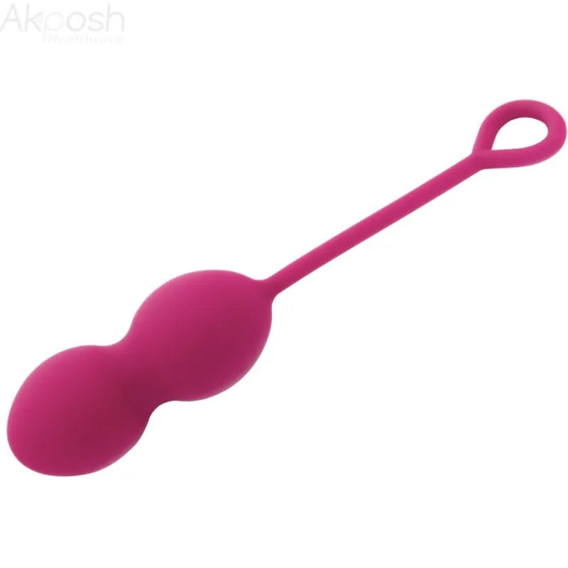 Boules de Geisha bourgogne en silicone, forme ergonomique, deux sphères lisses, cordon de retrait, tonification pelvienne.