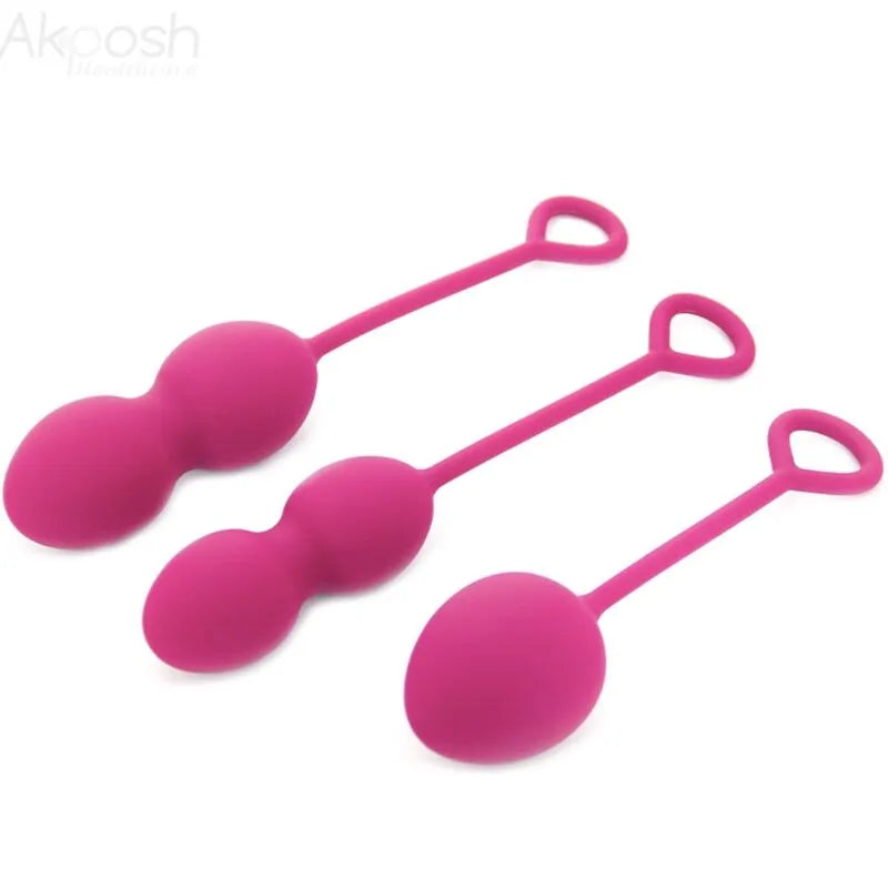 Boules de Geisha bourgogne en silicone, trois tailles, ergonomiques, pour tonification du plancher pelvien.