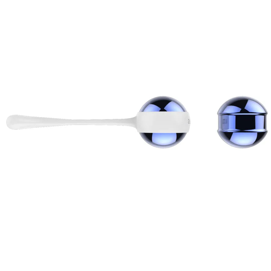 Boules Geisha Nalone Yani en aluminium bleu, design lisse et moderne, pour exercices pelviens et tonification périnéale.