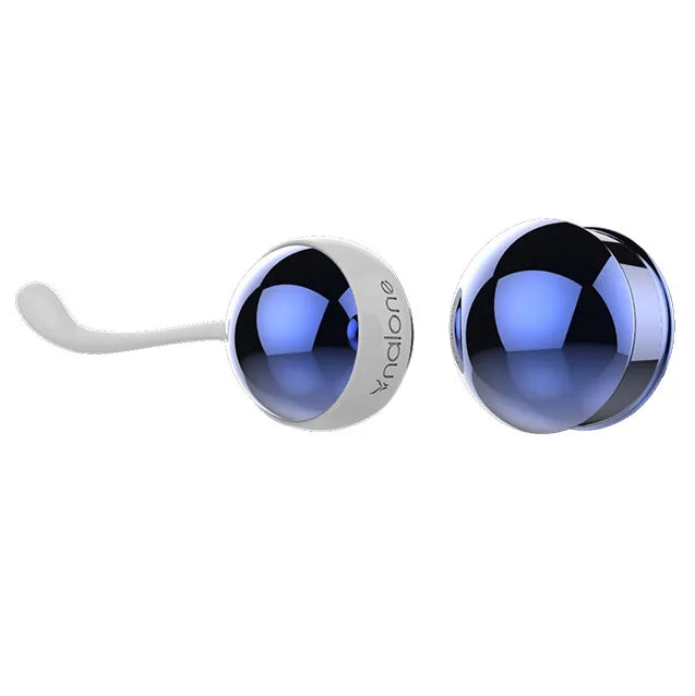 Boules Geisha Nalone Yani en aluminium bleu, design élégant, pour exercices pelviens et tonification périnéale.