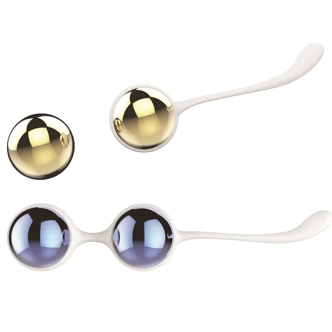 Boules Geisha Nalone Yani en aluminium doré et argenté, design ergonomique, pour exercices pelviens et tonification périné...