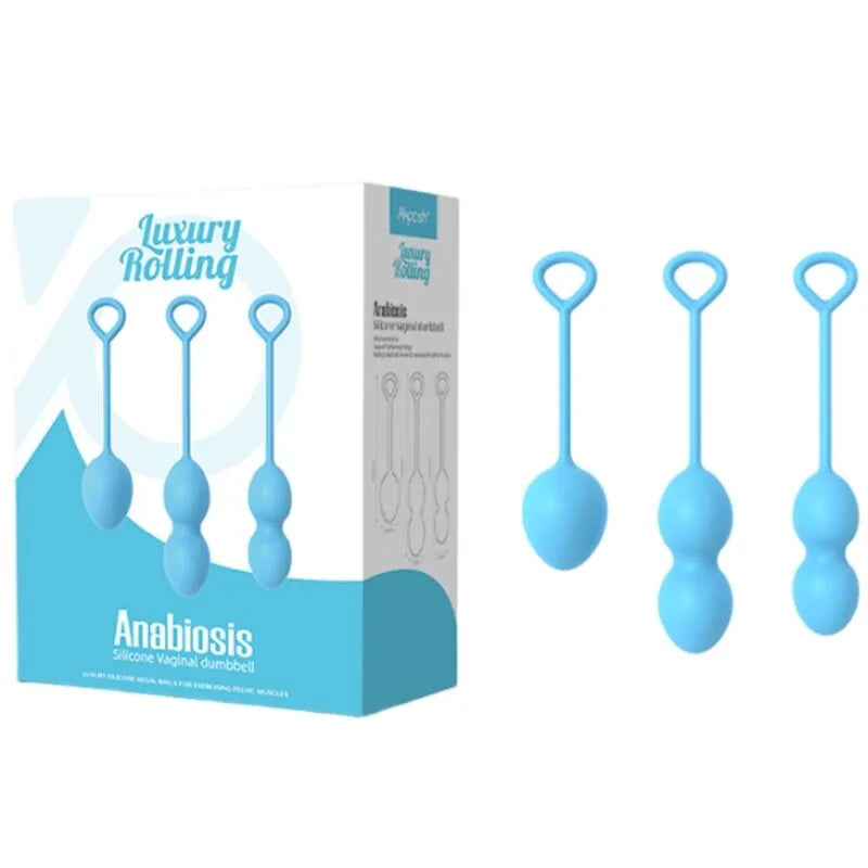 Boules de geisha en silicone bleu Armony, ergonomiques, pour renforcement pelvien et bien-être intime.