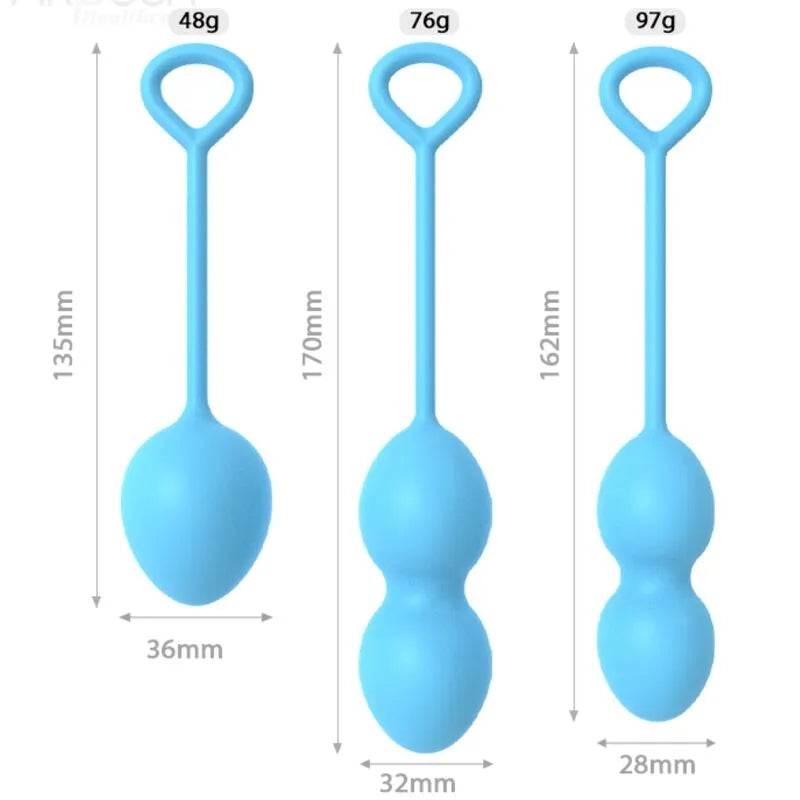 Boules de geisha en silicone bleu Armony, ergonomiques, trois tailles, pour renforcement musculaire pelvien et bien-être i...