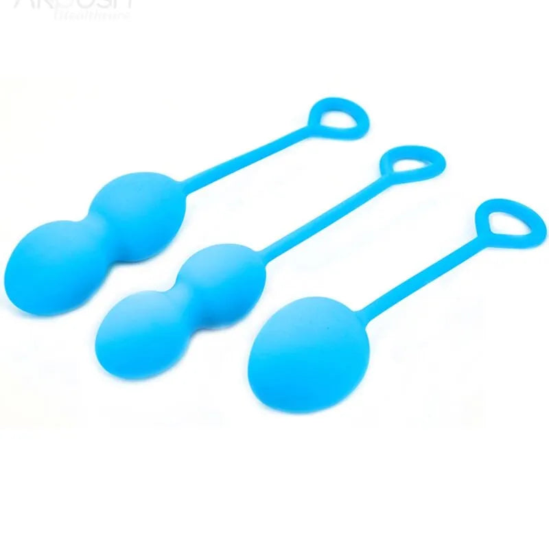 Boules de geisha en silicone bleu Armony, forme ergonomique, renforcement pelvien, bien-être intime.
