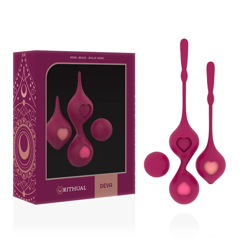 Boules Geisha en silicone médical rose avec cœurs, quatre poids progressifs, boîte élégante, renforcement pelvien.
