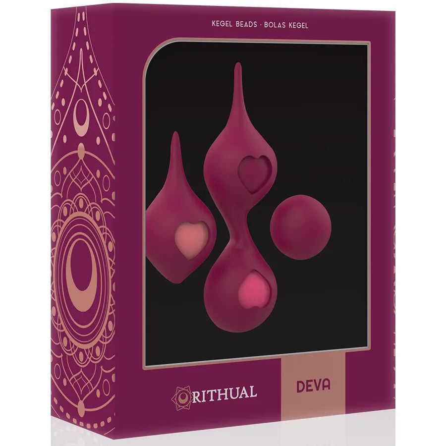 Boules Geisha en silicone médical rose, quatre poids progressifs, dans un emballage élégant pour renforcement pelvien.