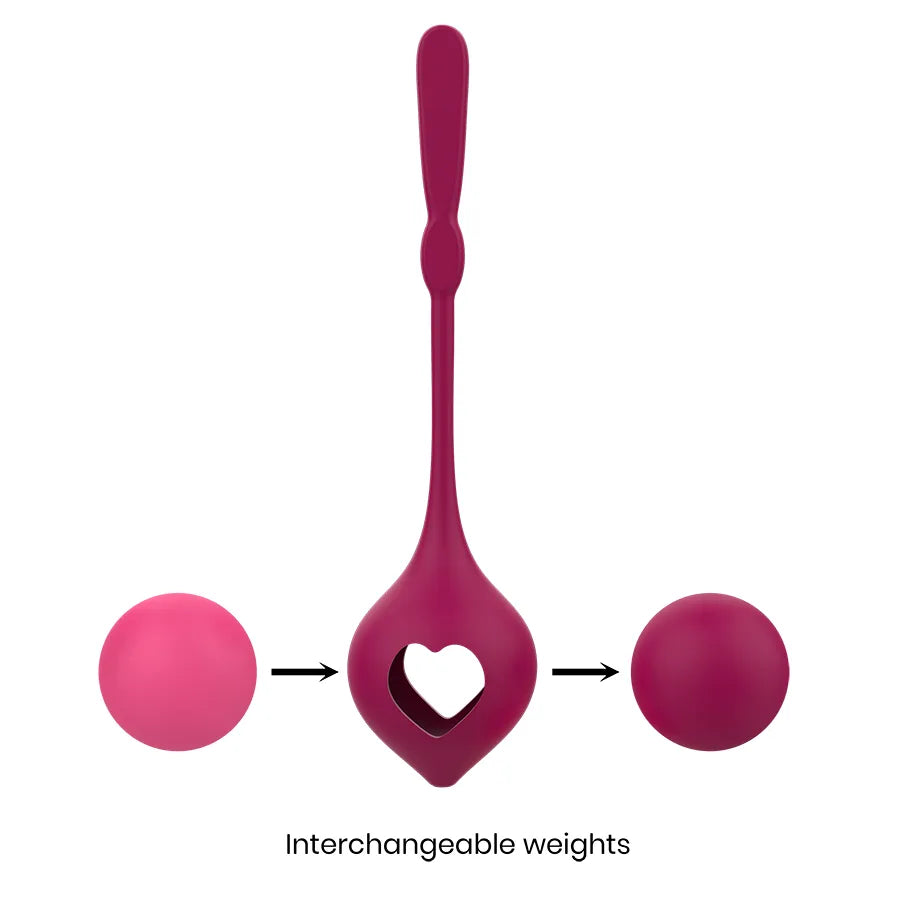Boules Geisha en silicone médical rose et violet, design ergonomique avec poids interchangeables pour renforcement pelvien.