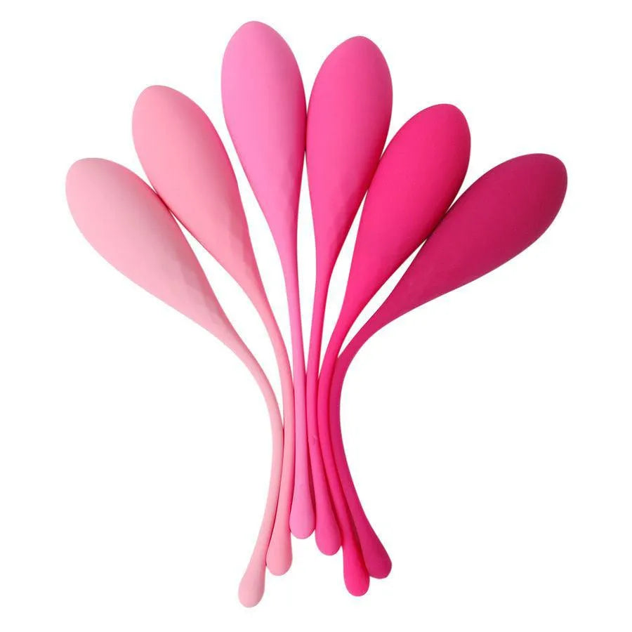 Boules de Geisha en silicone rose, dégradé de couleurs, pour renforcement pelvien et bien-être intime féminin.