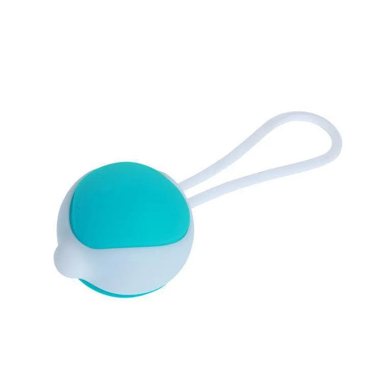 Boules de geisha en silicone bleu et blanc, design ergonomique, pour renforcement pelvien, avec cordon de retrait.