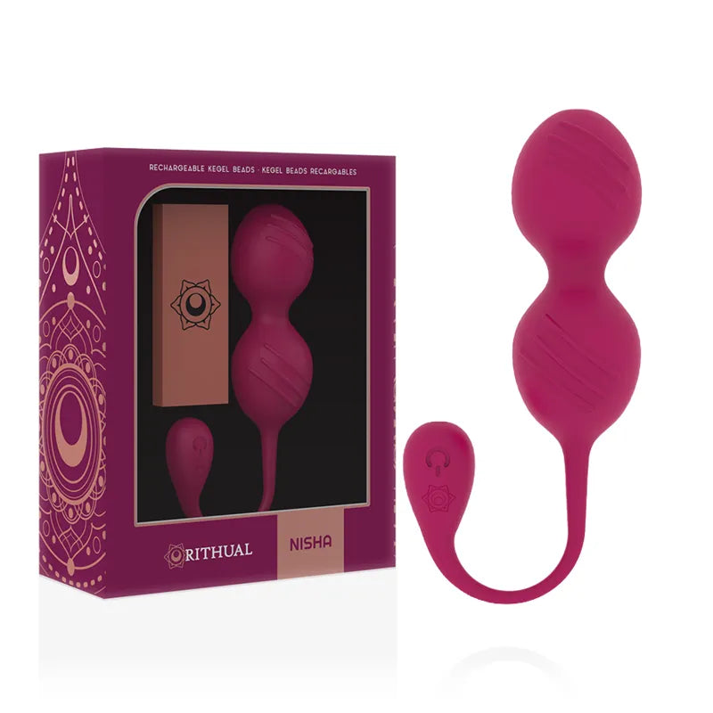 Boules Geisha silicone médical rose, vibrantes, ergonomiques, avec télécommande, boîte élégante, bien-être intime.