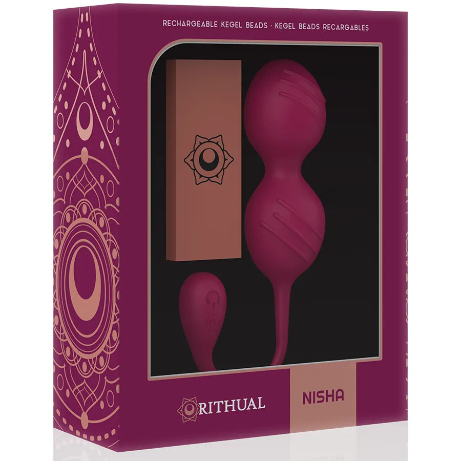 Boules de Geisha roses en silicone médical, vibrantes, dans un coffret élégant avec motifs, pour tonification périnéale.