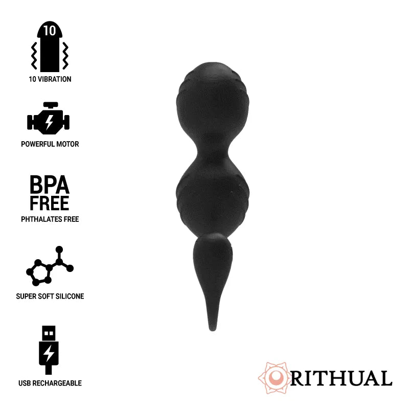 Boules Geisha noires en silicone médical, rechargeables, 10 modes vibration, renforcement pelvien, câble USB inclus.