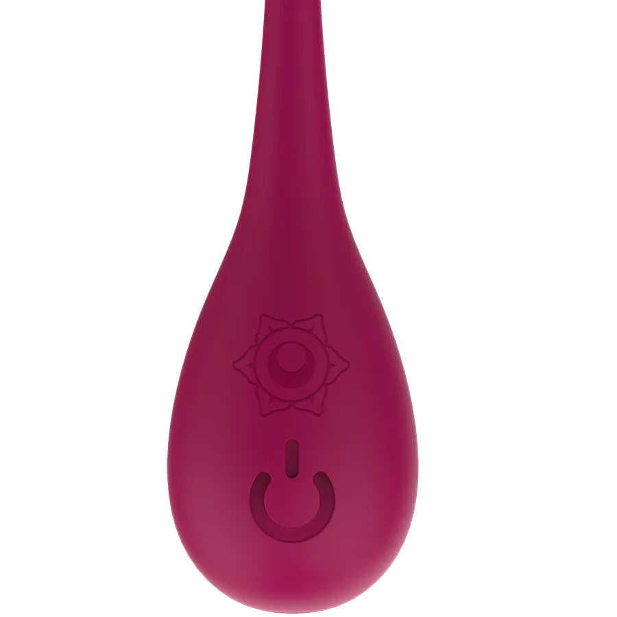 Boules Geisha en silicone médical rose, vibrantes, ergonomiques, avec motif floral et bouton d'alimentation.
