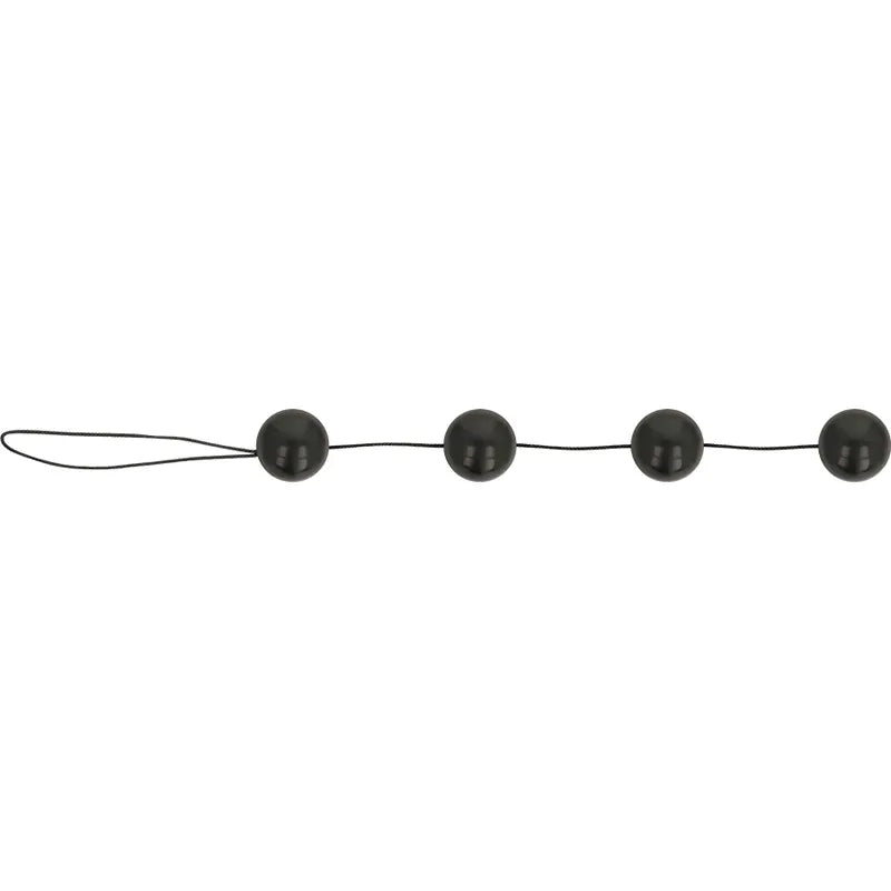 Boules Geisha noires en ABS médical, reliées par corde nylon, pour renforcement pelvien et bien-être intime.