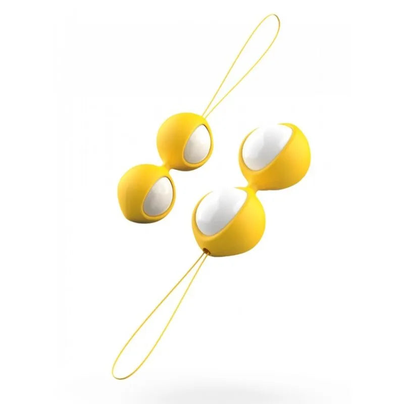 Boules de Geisha jaunes en silicone avec poids interchangeables, cordes ergonomiques pour entraînement Kegel.