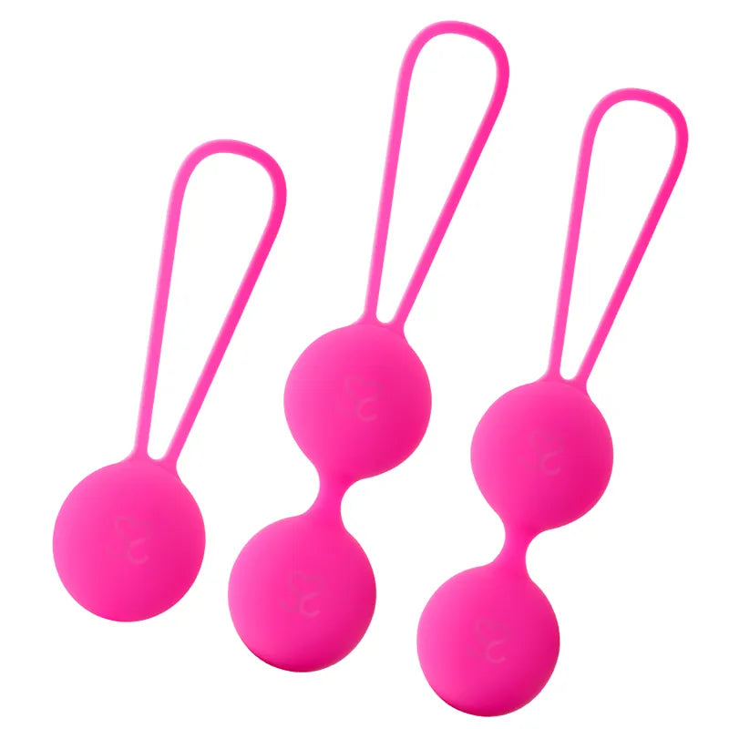 Boules de Geisha roses en silicone hypoallergénique, design ergonomique, pour renforcement du plancher pelvien.