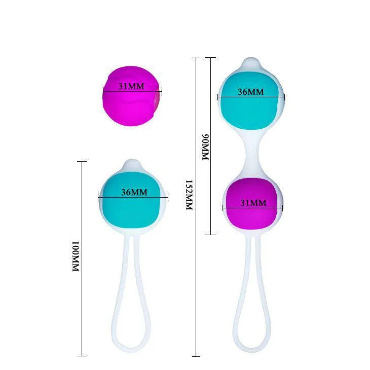 Boules de geisha en silicone rose et turquoise, interchangeables, avec cordons blancs, pour bien-être intime et tonification.