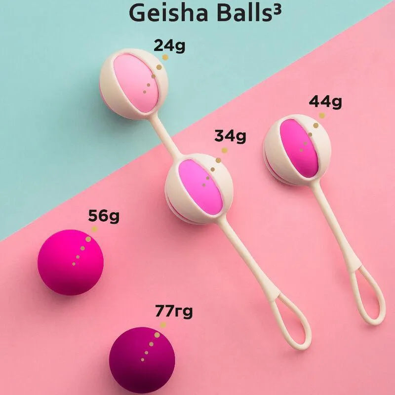 Boules de Geisha silicone médical, couleurs variées, poids gradués pour exercices Kegel, renforcement plancher pelvien.