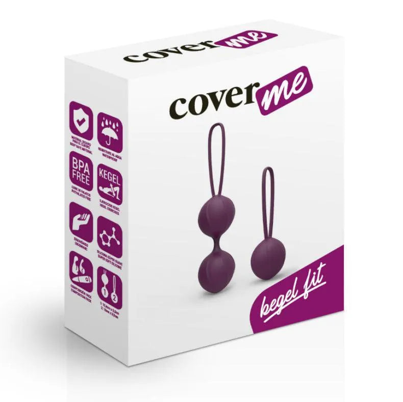 Boules de geisha en silicone violet avec cordon, sur boîte blanche, pour entraînement du plancher pelvien et bien-être.