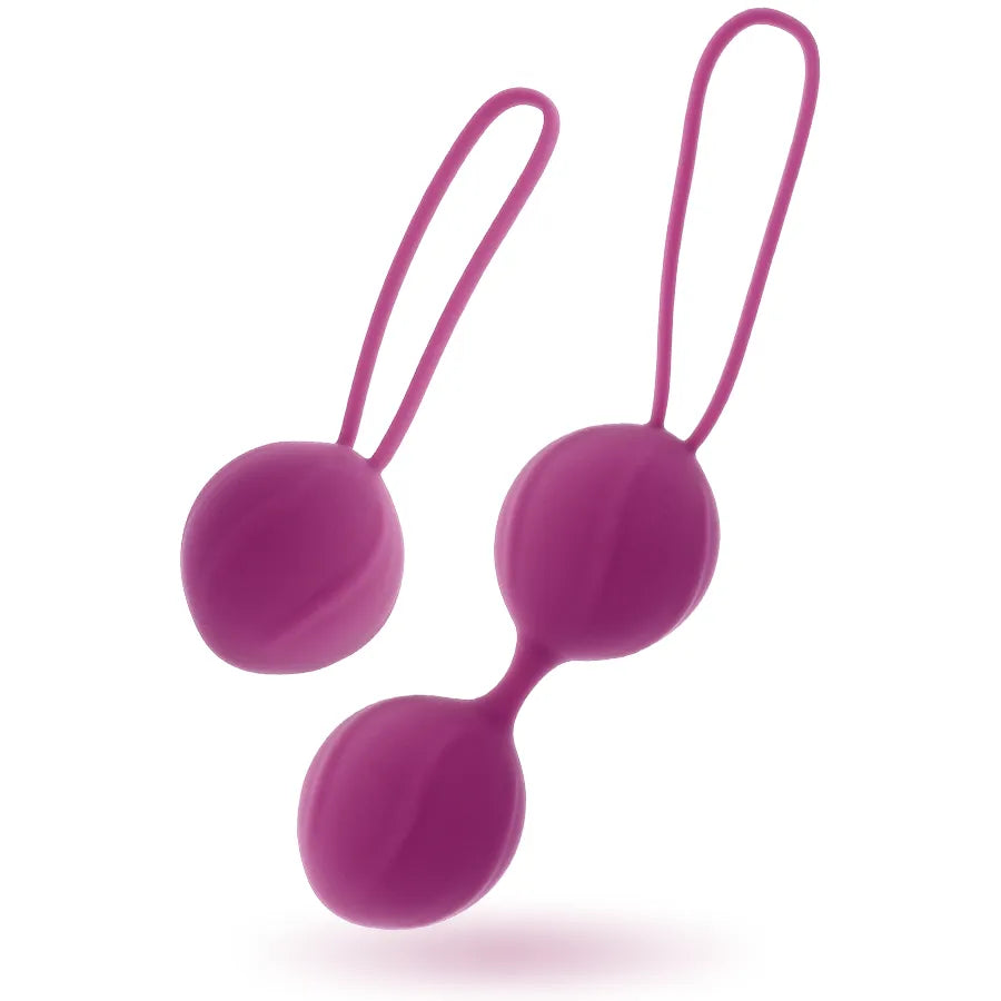 Boules de geisha en silicone violet, double balle avec cordon, pour entraînement du plancher pelvien et bien-être intime.