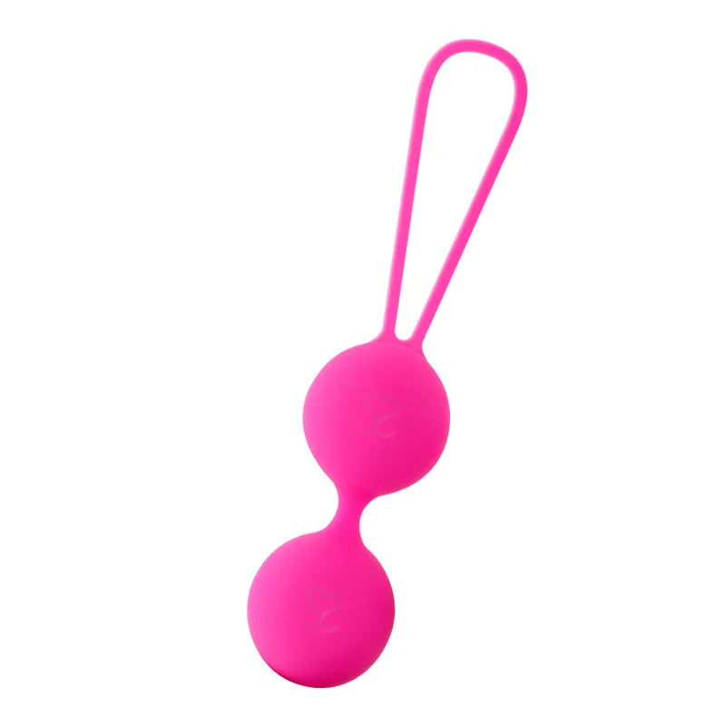 Boules Geisha roses en silicone hypoallergénique, 85g, diamètre 34mm, avec cordon, pour renforcement pelvien débutantes.