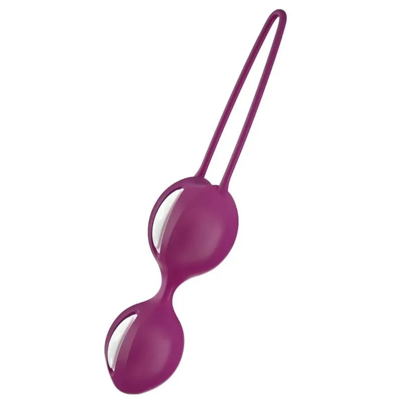 Boules de geisha en silicone violet ergonomiques avec cordon, pour renforcement périnéal et bien-être intime avancé.