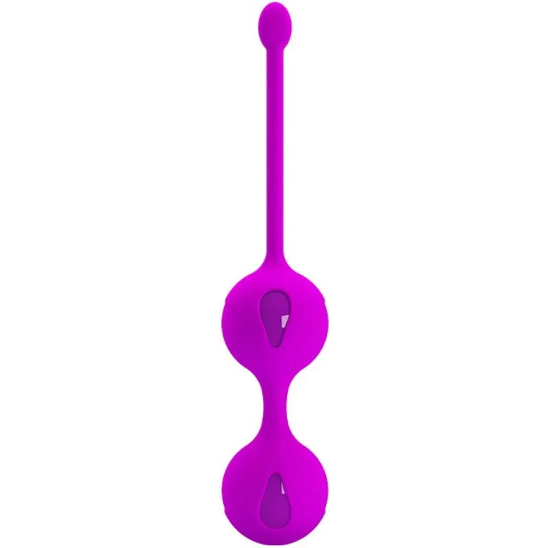 Boules de geisha en silicone violet, ergonomiques, avec cordon résistant pour renforcement pelvien et stimulation intense.