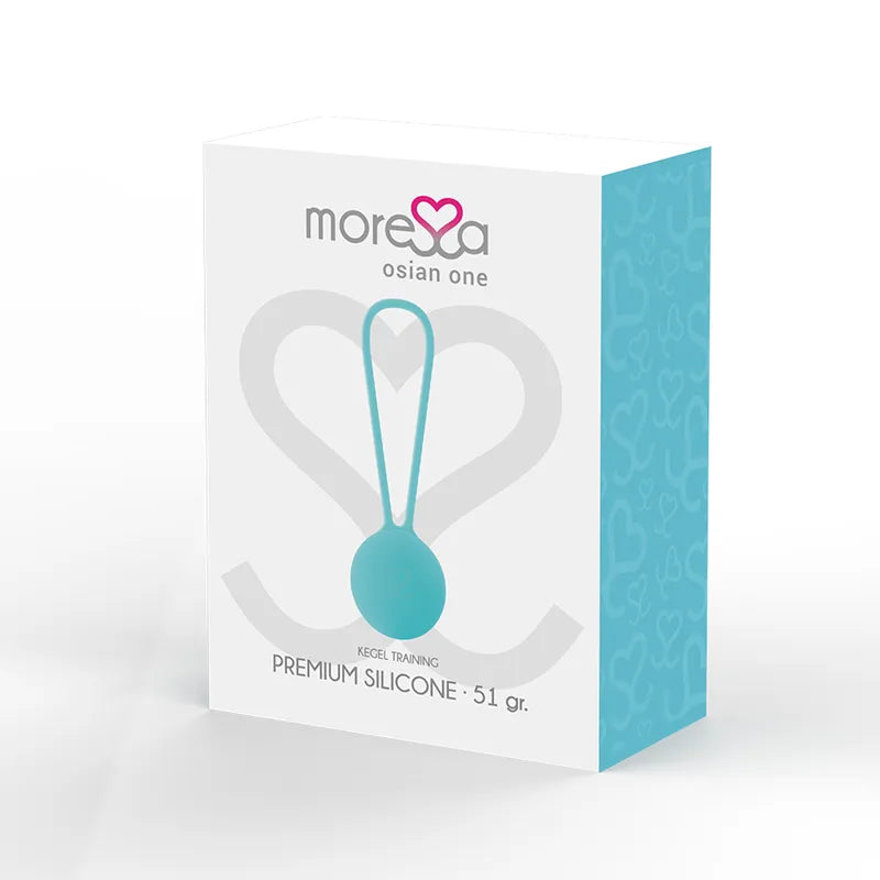 Boules Geisha bleues en silicone hypoallergénique dans une boîte, pour tonification pelvienne et bien-être intime.